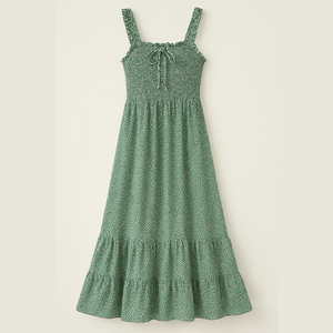 Grace Karen size large green and white sundress. Shirred bodice maxi.